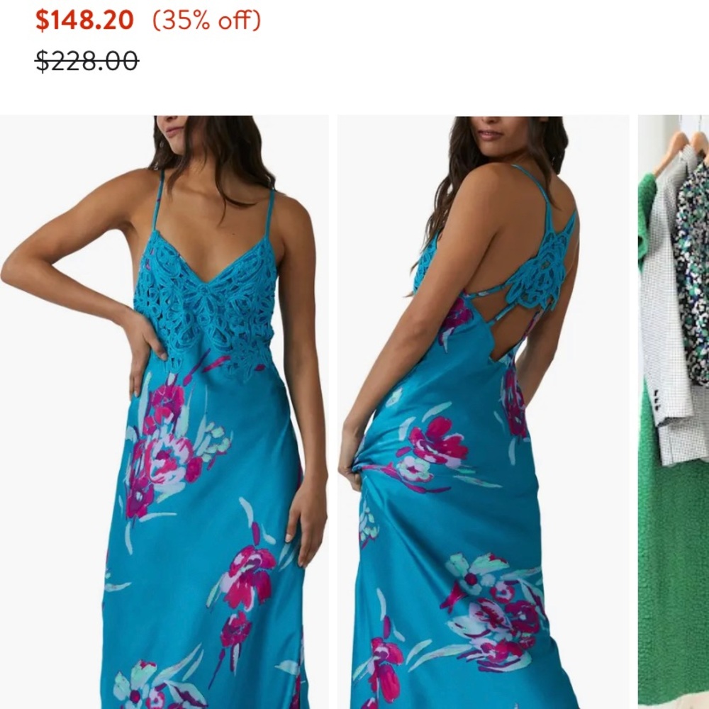 Free People Maxi Lace Back Detail Blue Floral
